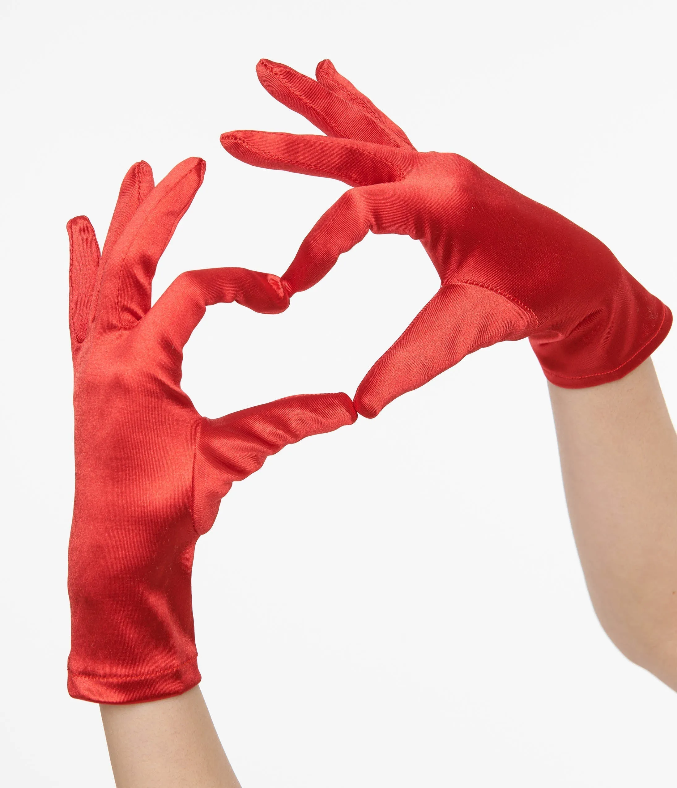 1950s Red Satin Wrist Length Gloves