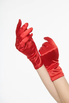 1950s Red Satin Wrist Length Gloves