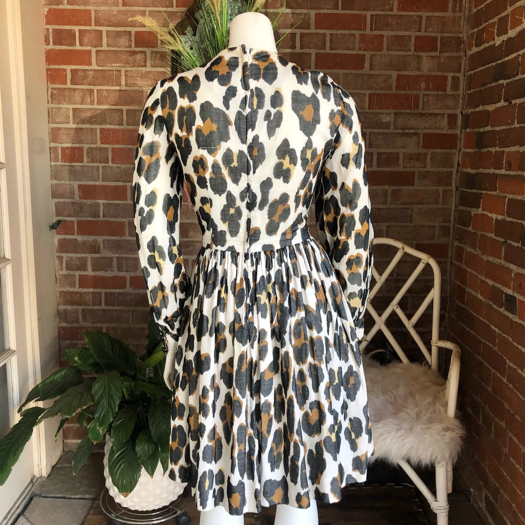 1960s Leopard Balloon Sleeve Dress