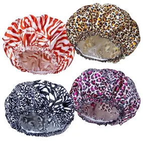 4 PCS Shower Caps for Women, Elastic and Reusable Bath Caps, Double Waterproof Layers Shower Cap, Bathing Shower Caps, Environmental Protection Hair Bath Hat - Printed Color