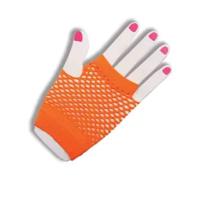 80's Neon Orange Fingerless Fishnet Adult Costume Gloves