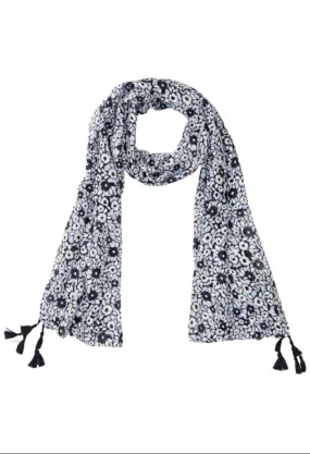 All over Floral Print Scarf with Tassel Trim