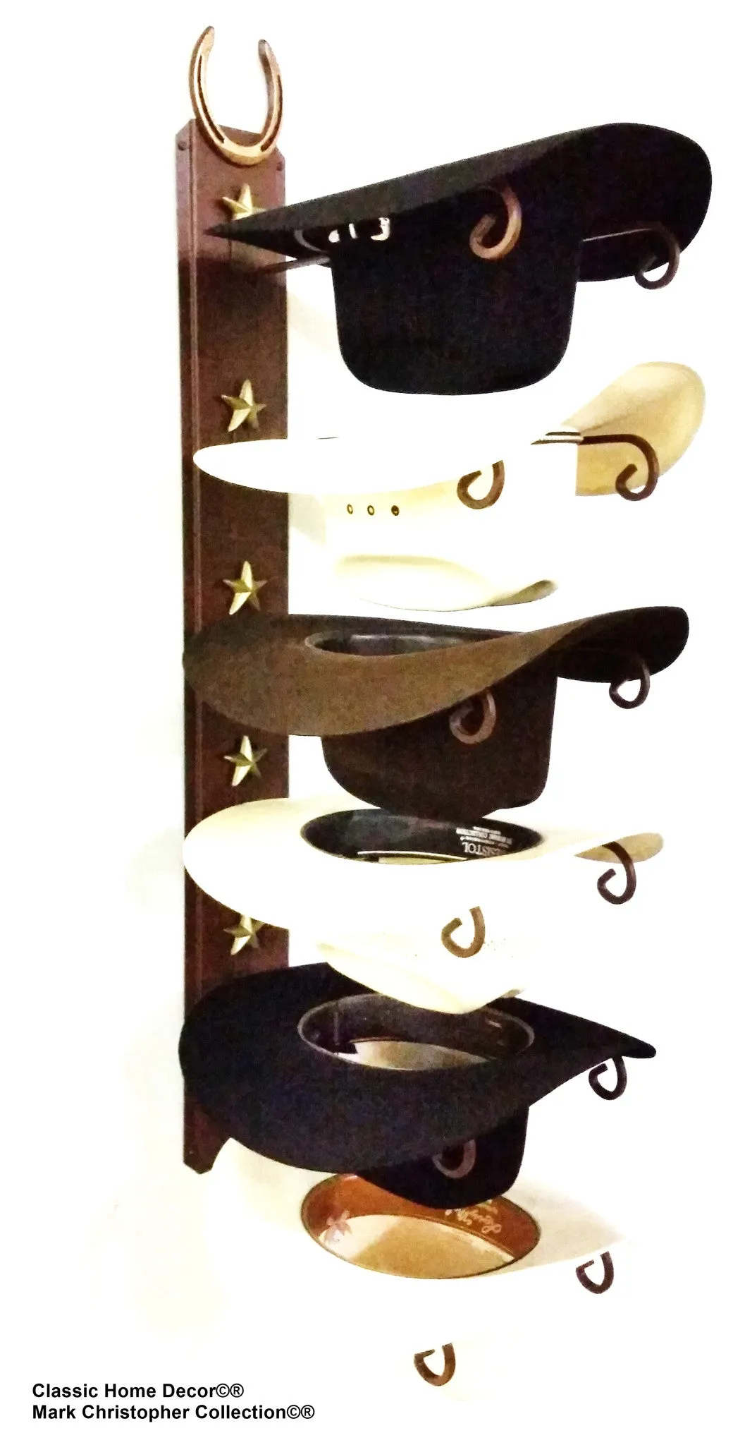 American Made Cowboy Hat Holder STAR 886 Genuine Horseshoe CT 6 Tier Hat Rack