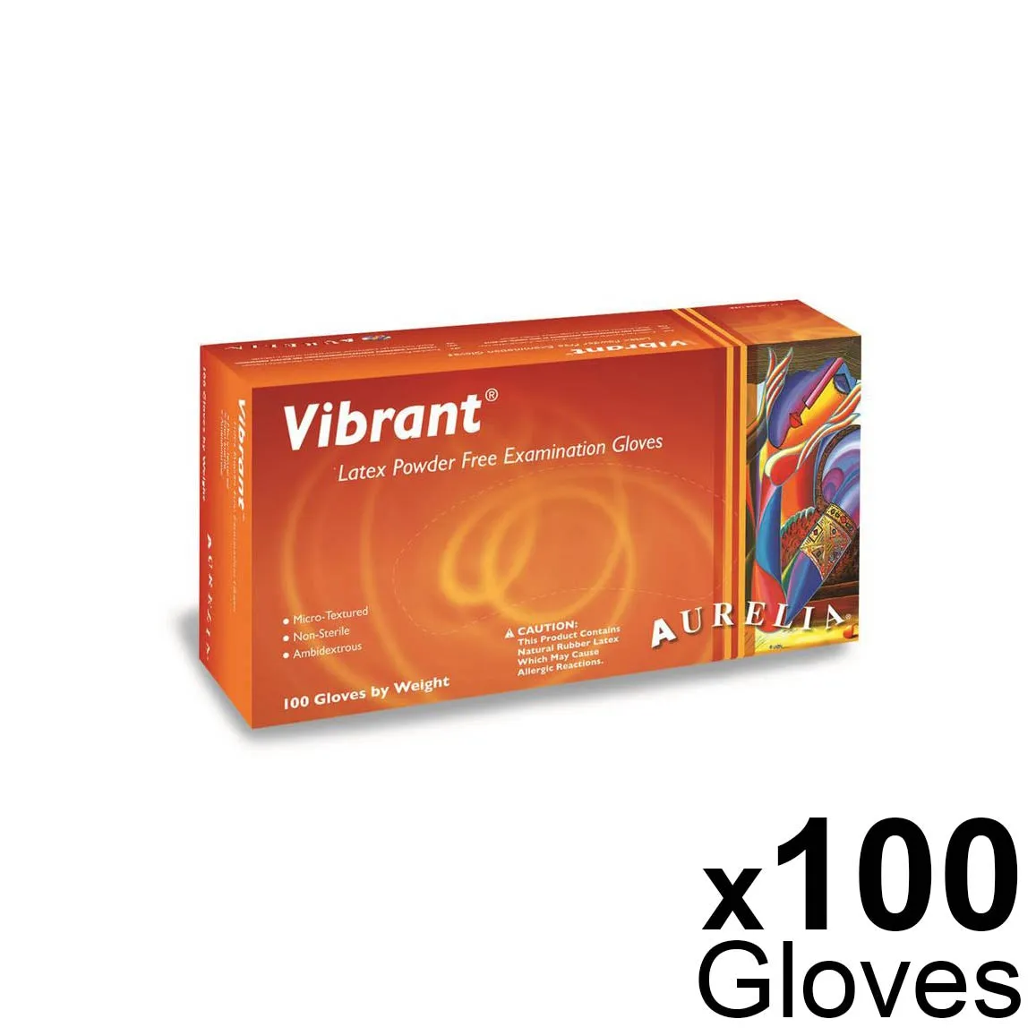 Aurelia Vibrant 100 Micro Textured Latex Examination Gloves 5.7g - Powder-Free - Large (100)