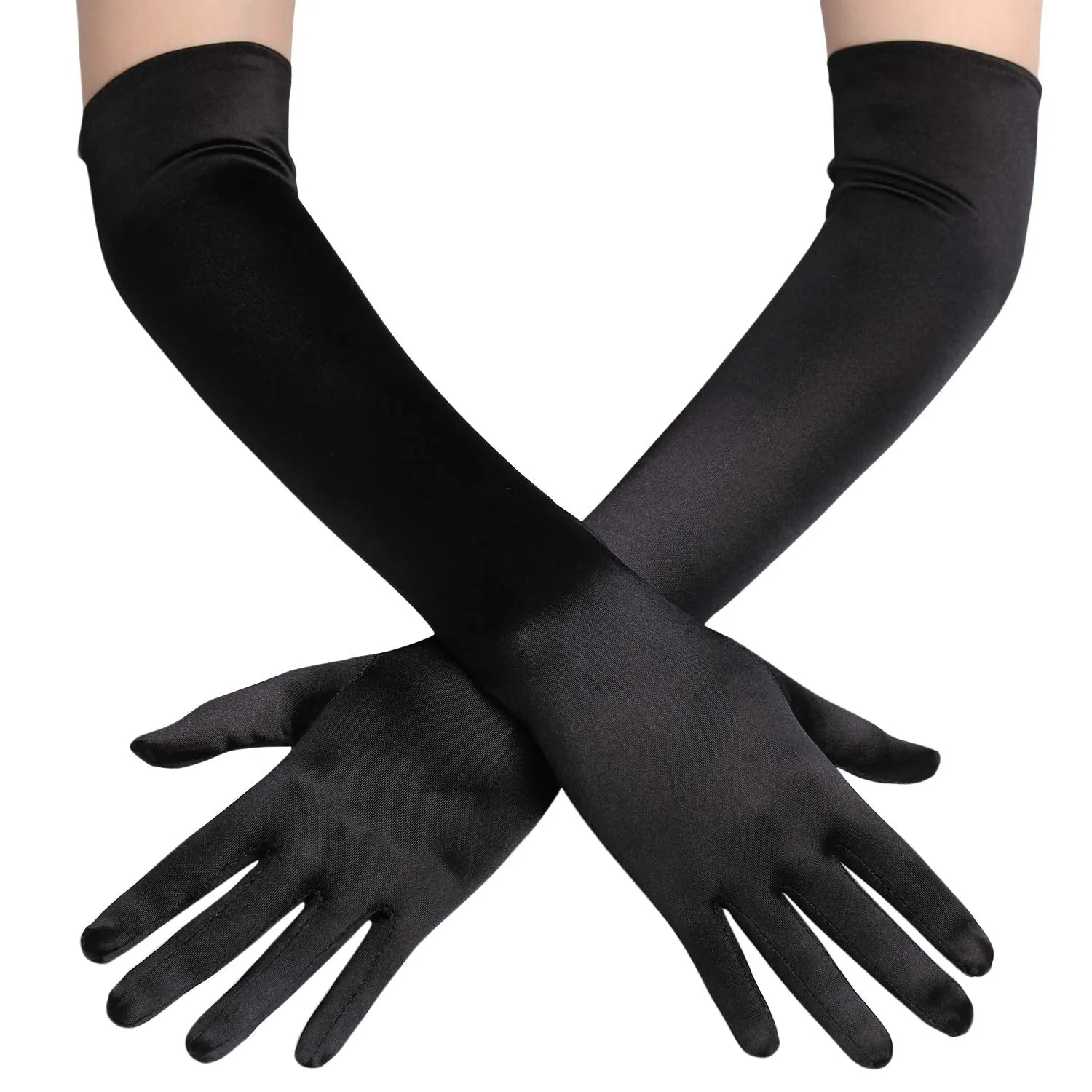 BABEYOND Long Opera Party 1920s Satin Tea Party Gloves Costume Stretchy Adult Size Elbow Length