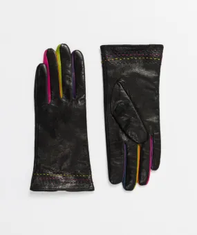 Black Leather Gloves with Coloured Fingers