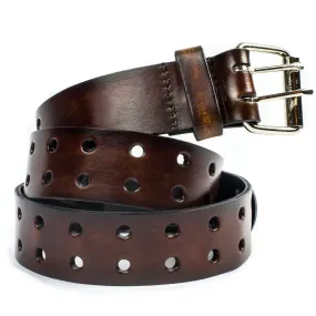 Brown Leather Belt w/ Double Hole Detail