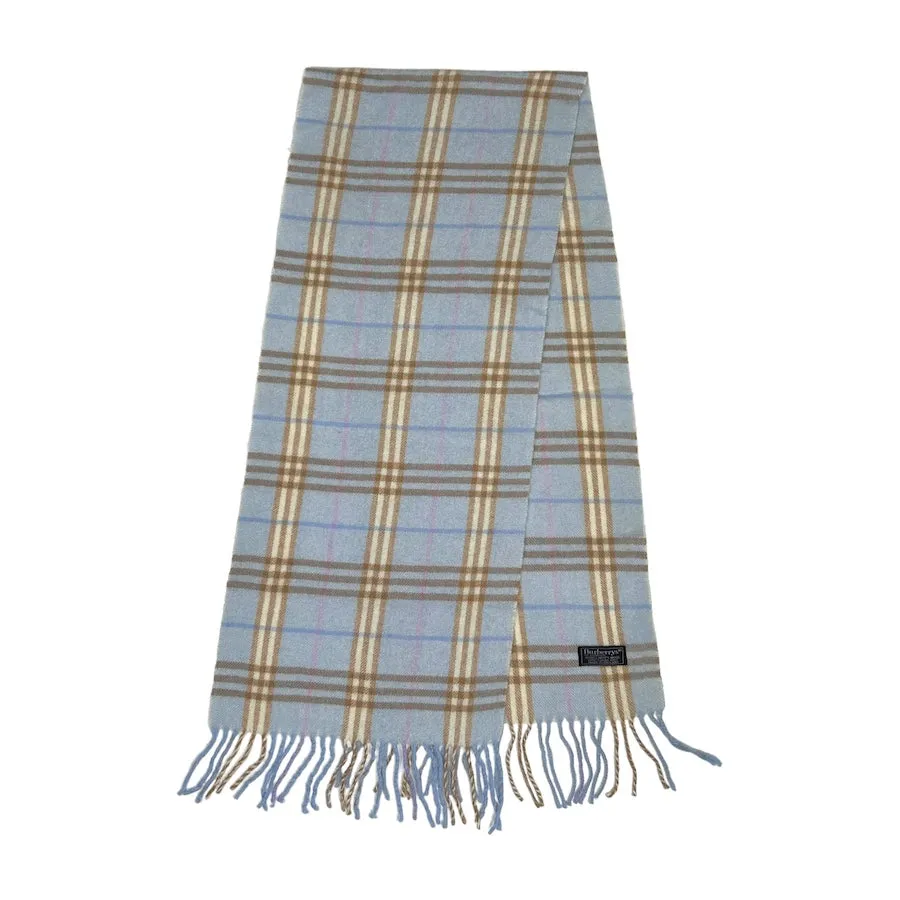 BURBERRY PASTEL BLUE/BROWN LAMBSWOOL CHECKERED SCARF