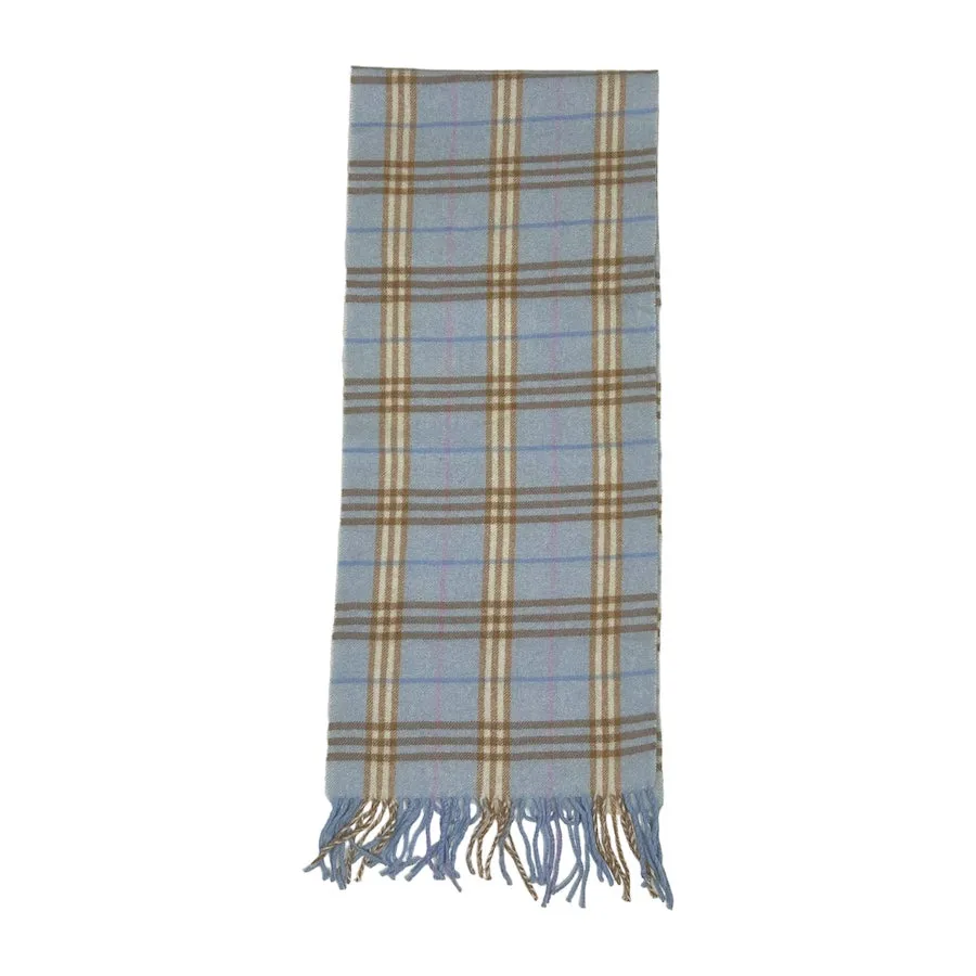 BURBERRY PASTEL BLUE/BROWN LAMBSWOOL CHECKERED SCARF