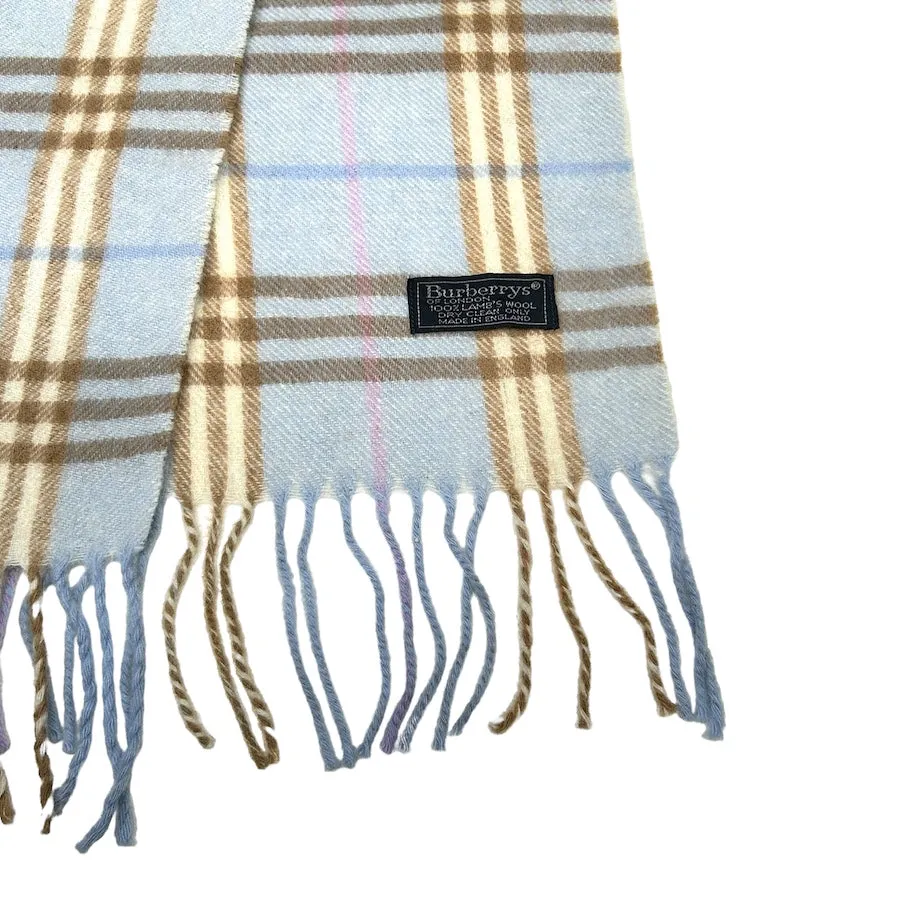 BURBERRY PASTEL BLUE/BROWN LAMBSWOOL CHECKERED SCARF