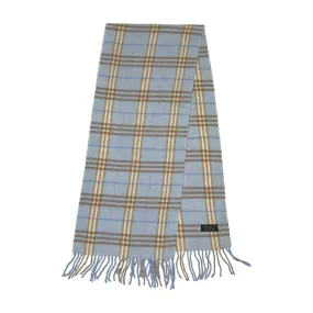 BURBERRY PASTEL BLUE/BROWN LAMBSWOOL CHECKERED SCARF