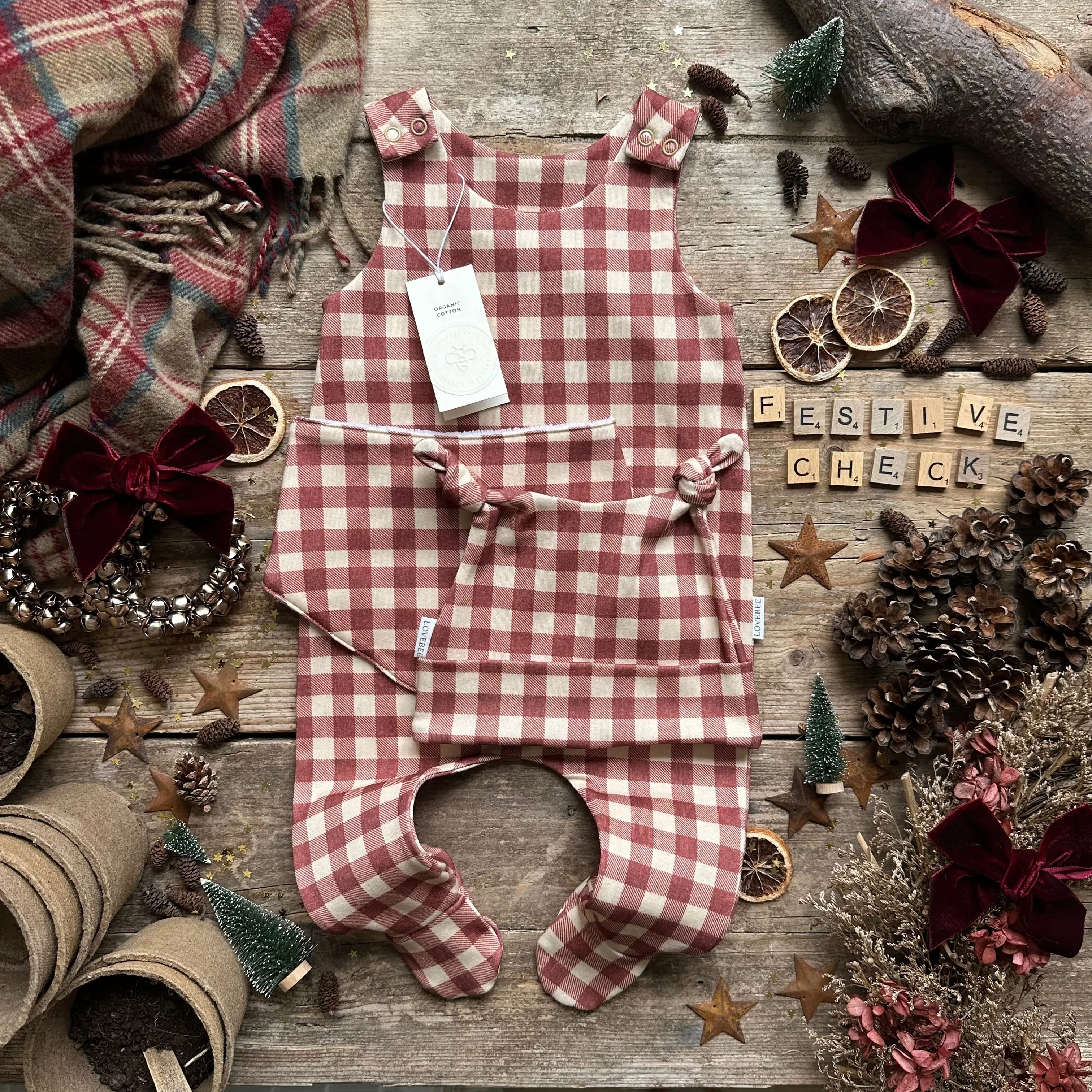 Burgundy Check Footed Romper