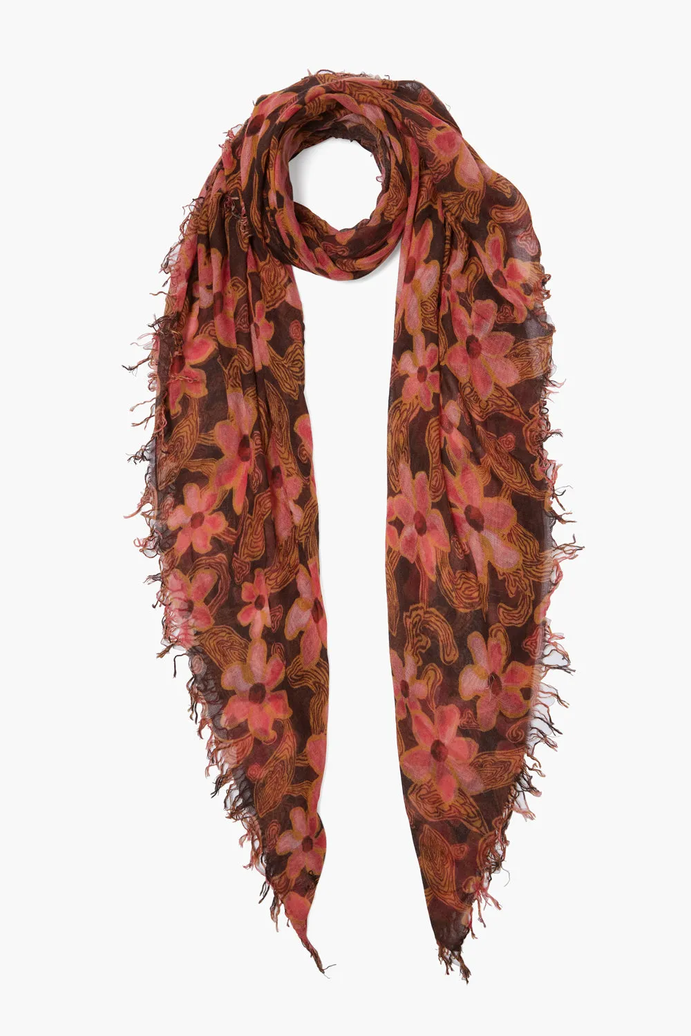 Chan Luu Silk & Cashmere Floral Scarf- fired brick