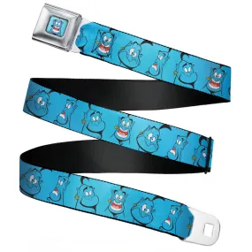 Classic Aladdin Genie Smiling Expression Full Color Blue Seatbelt Belt - Classic Aladdin Genie 4-Expressions Blues Webbing