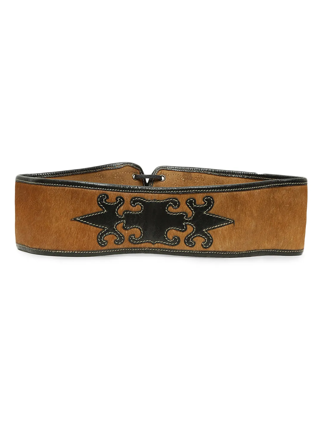 Cognac Patchwork Leather Belt For Women By Art N Vintage