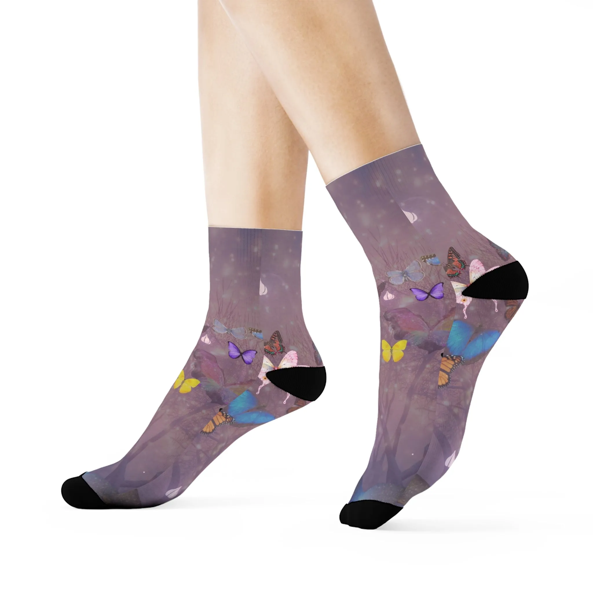 Crew Socks: Butterfly Tree