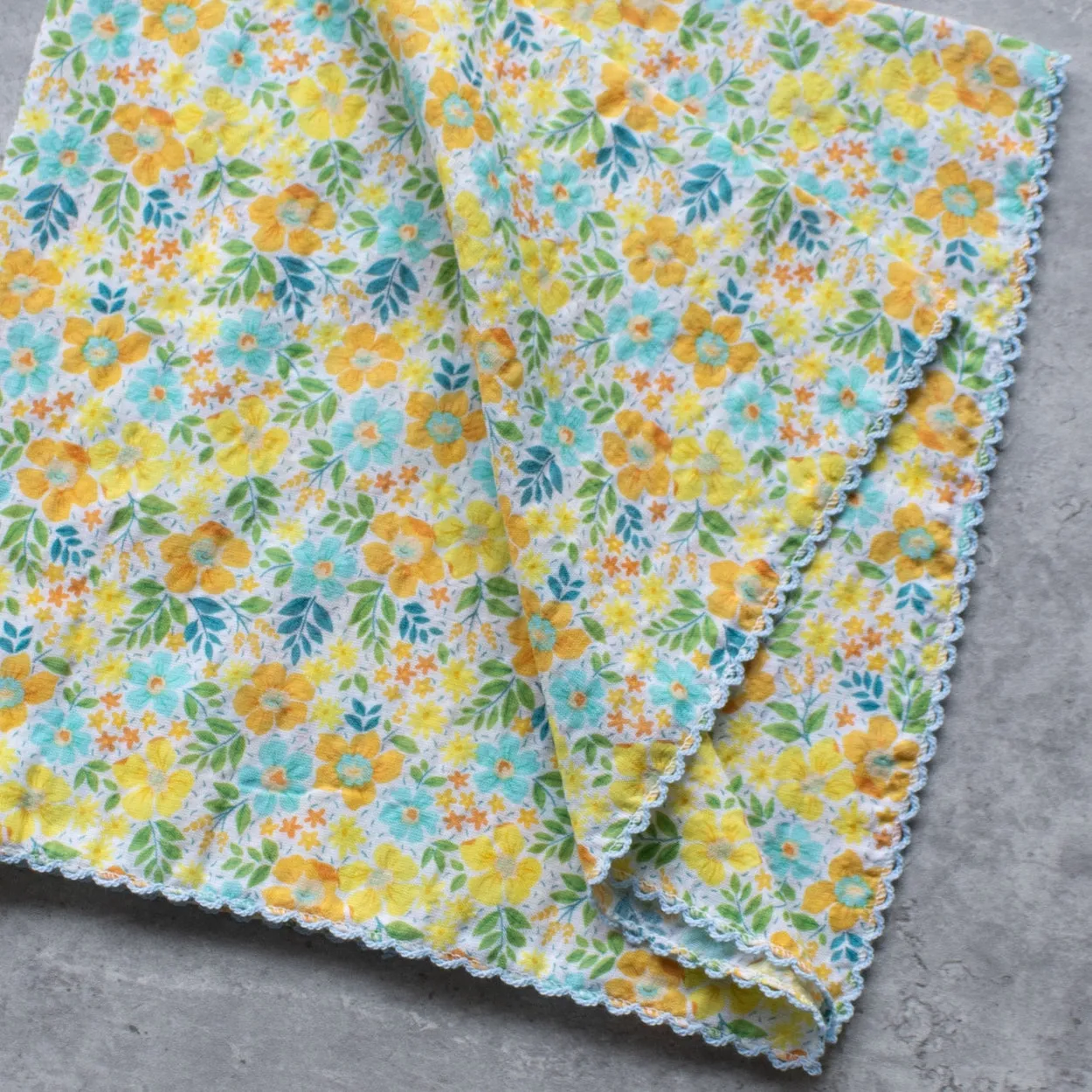 Floral Print Square Scarf in Orange & Mint