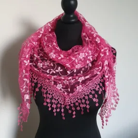 Fuchsia Floral Triangle Scarf