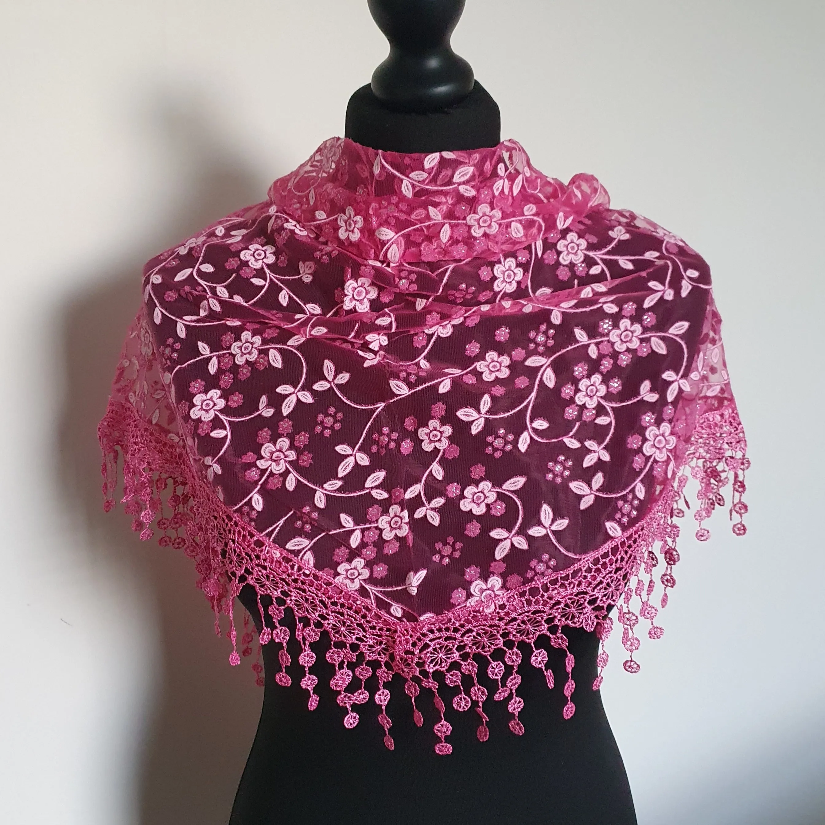 Fuchsia Floral Triangle Scarf