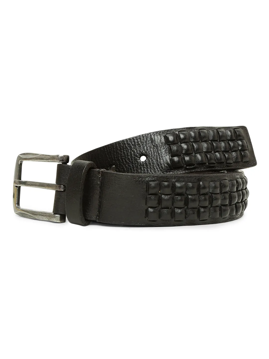 Genuine Black Leather Interlace Weave Belt