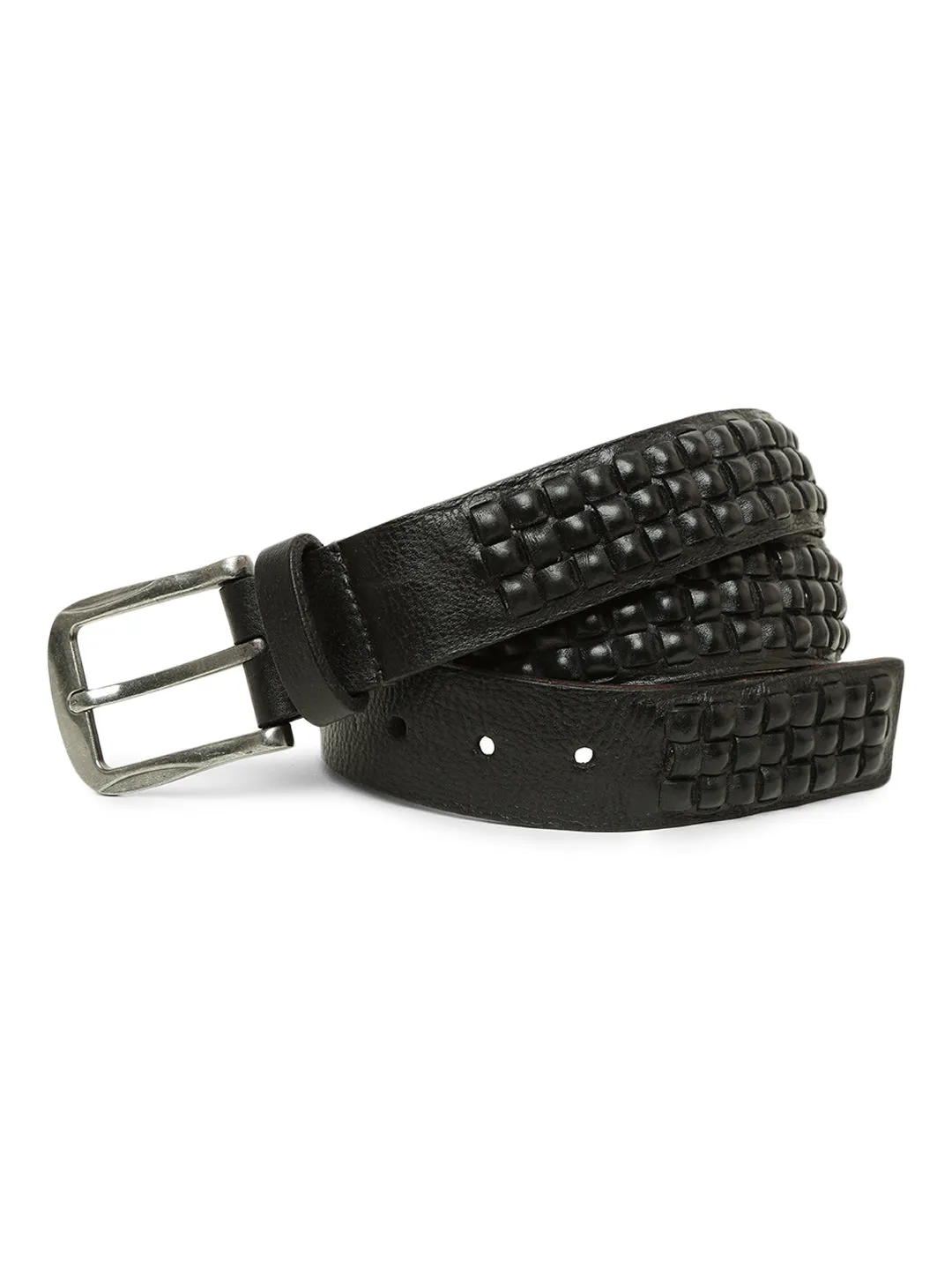 Genuine Black Leather Interlace Weave Belt