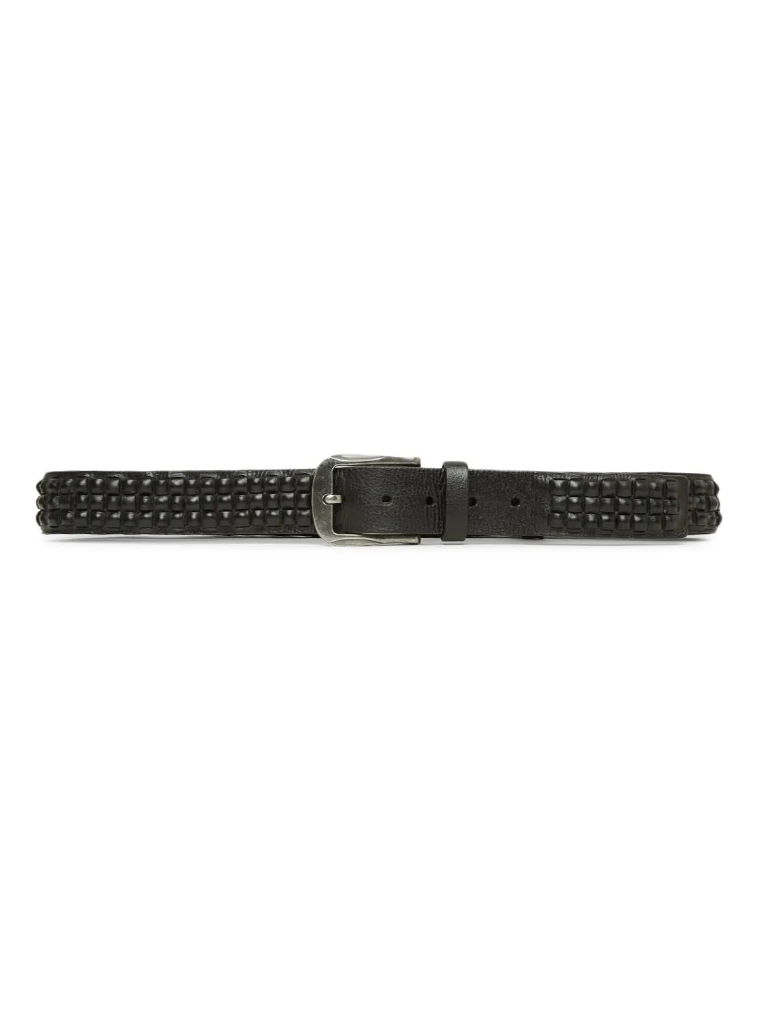 Genuine Black Leather Interlace Weave Belt