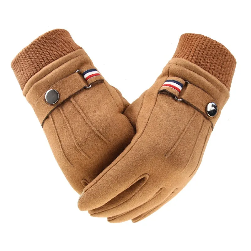 Gloves Suede Split Finger Gloves Outdoor Buckle Male Touch Screen Mittens