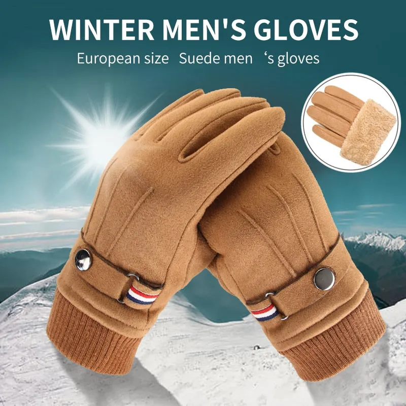 Gloves Suede Split Finger Gloves Outdoor Buckle Male Touch Screen Mittens