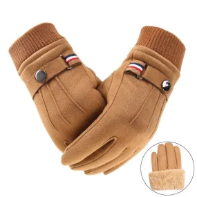 Gloves Suede Split Finger Gloves Outdoor Buckle Male Touch Screen Mittens