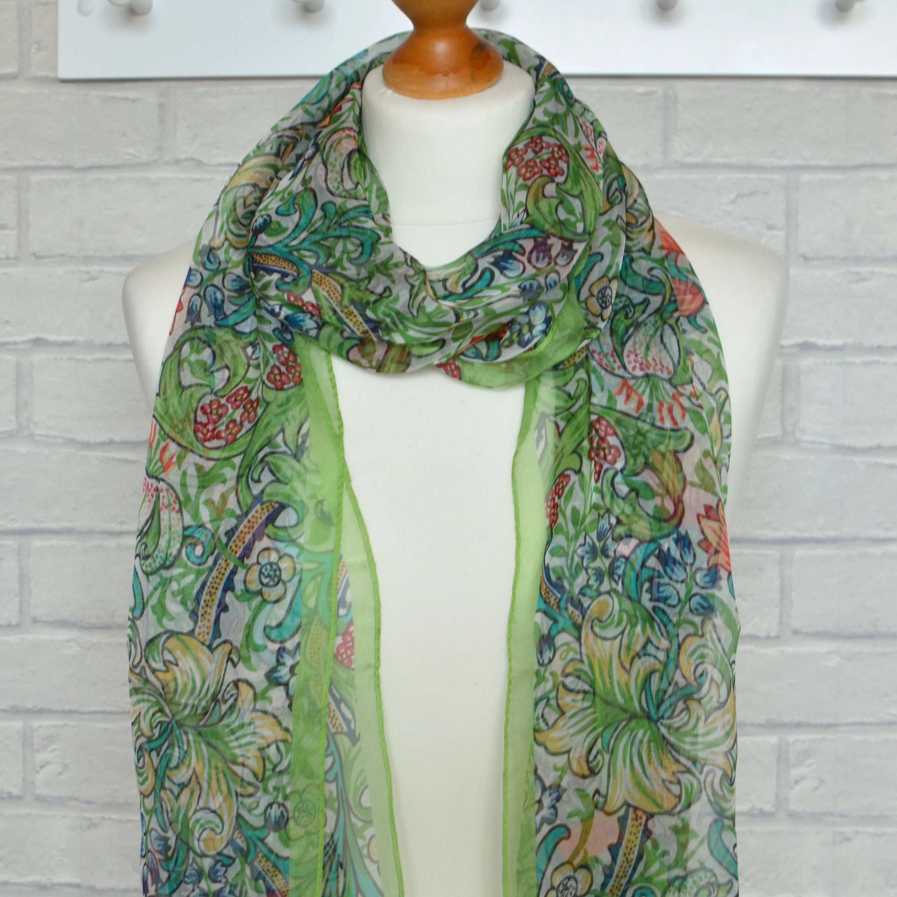 Green Silk Chiffon Scarf | Aria Golden Lily Collection