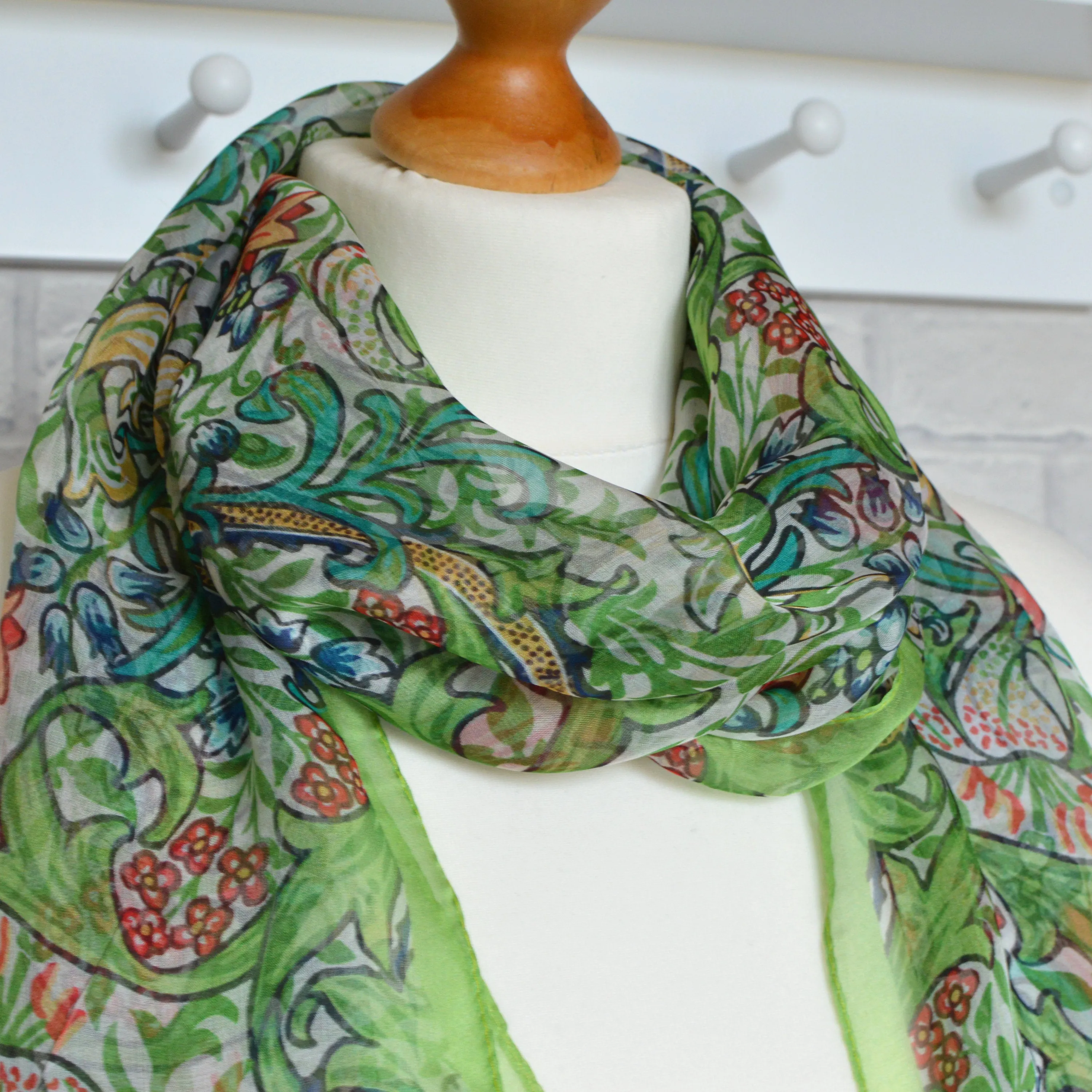 Green Silk Chiffon Scarf | Aria Golden Lily Collection