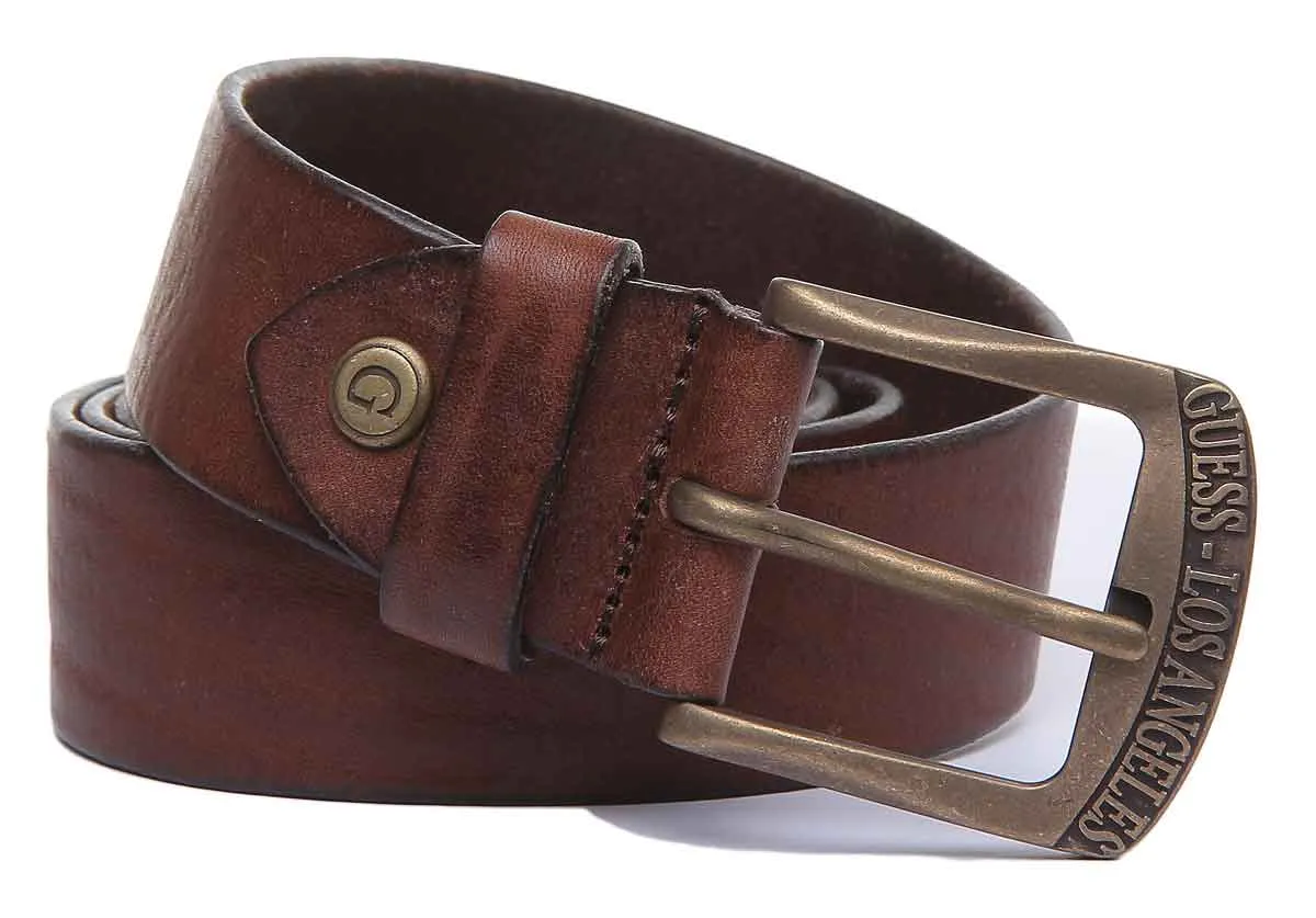 Guess Crackle Men's Plain Leather Belt In Brown