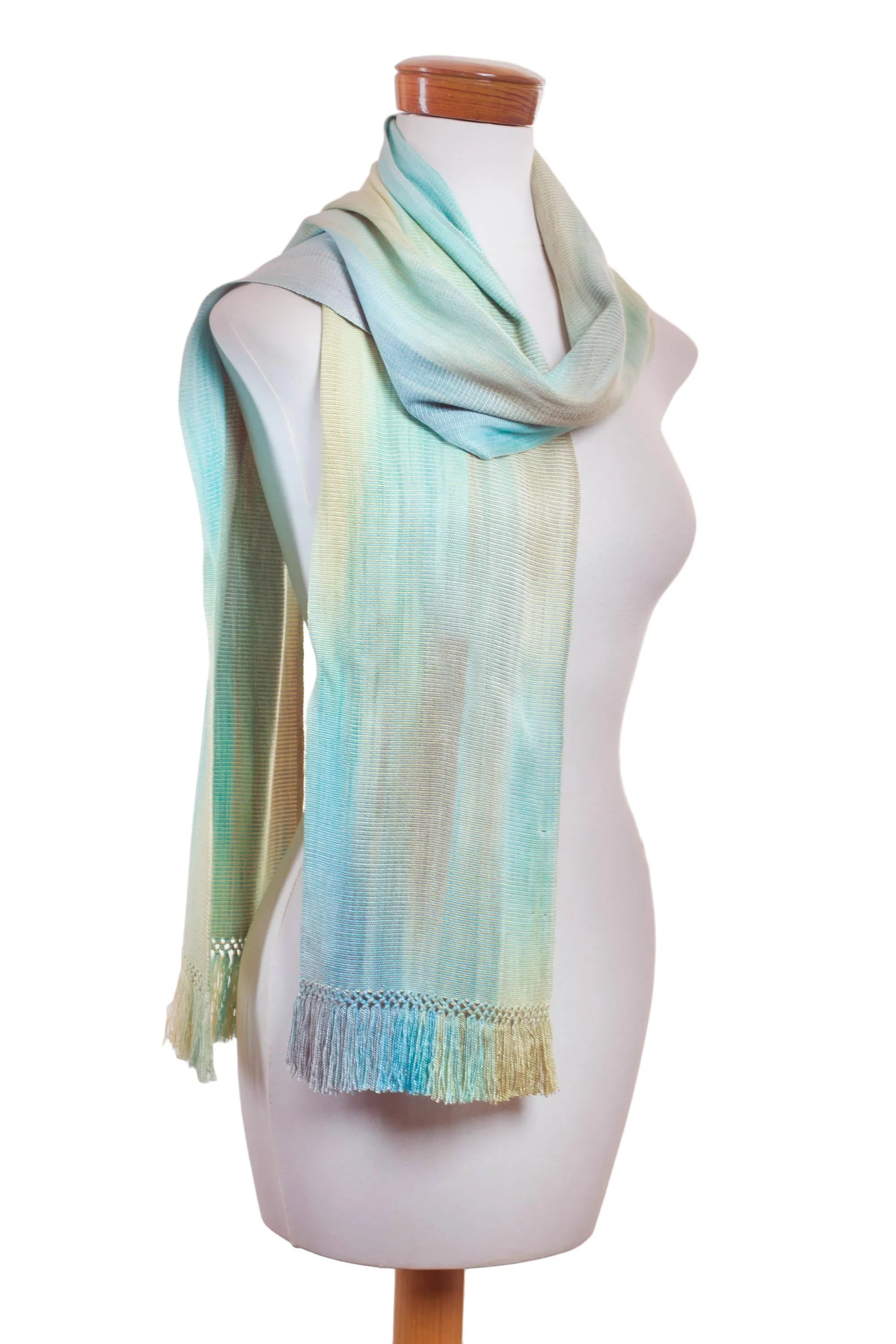 Iridescent Mint Pastel Hand Woven Pastel Blue Green Rayon Chenille Scarf