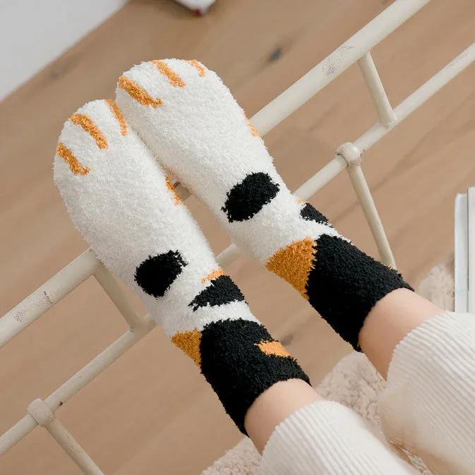 Kawaii Fluffy Room Socks - Cat Paws Black je