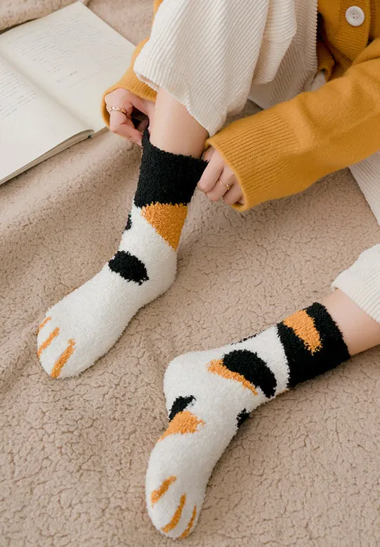 Kawaii Fluffy Room Socks - Cat Paws Black je