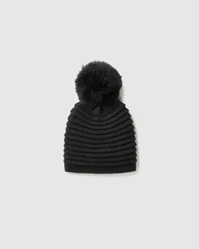 Kids (6-14 Years) Ribbed Hat with Oversized Fur Pompon