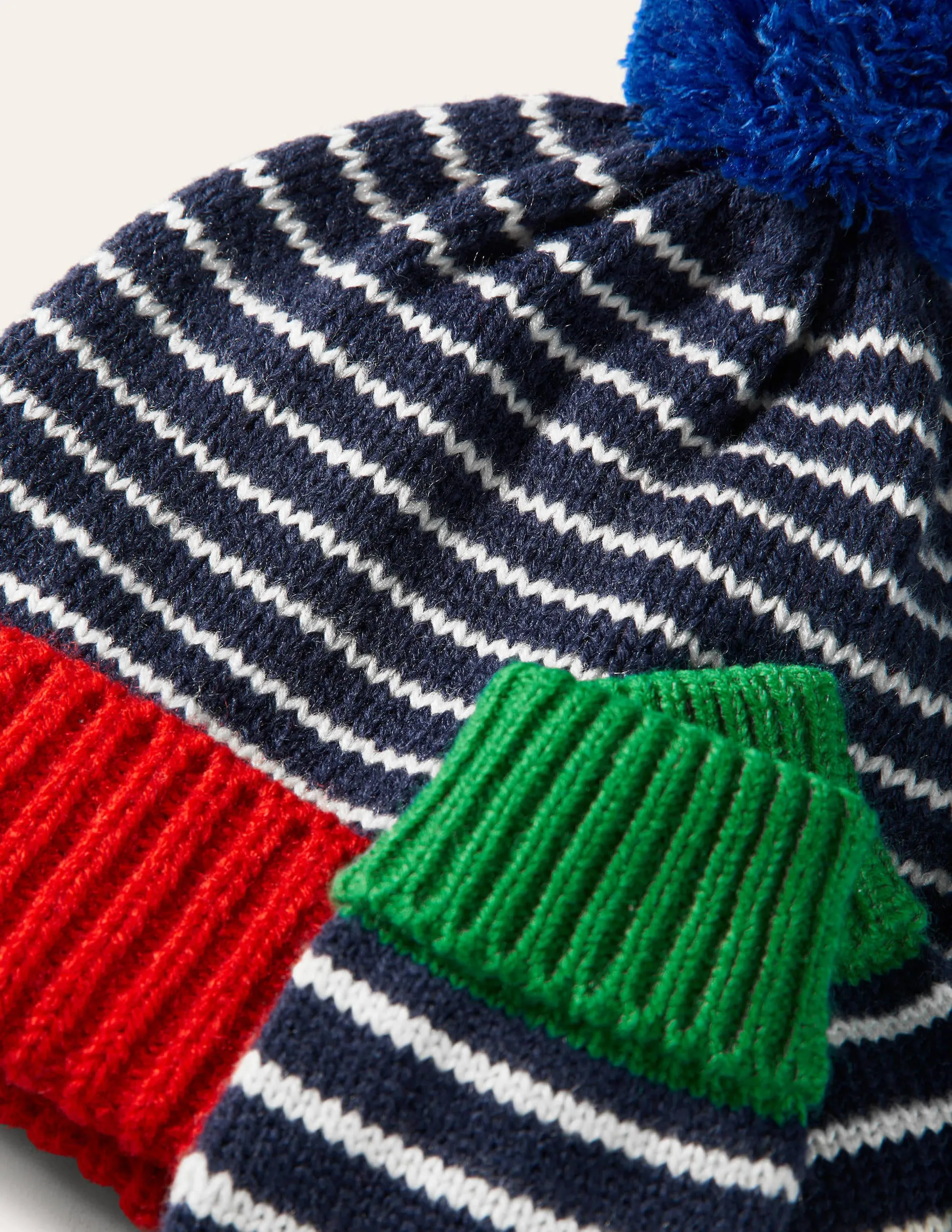 Knitted Striped Hat and Gloves-College Navy/Ivory