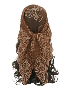 Lace Square Bandana Scarves Style Rock Embroidery Floral Headband Net See Through Headscarf