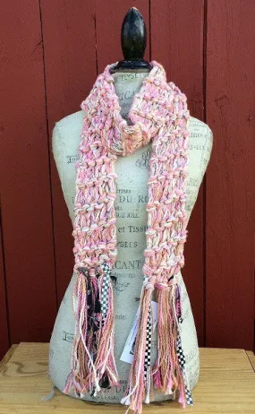 Luxe Pink Tweed Scarf w/Fringe