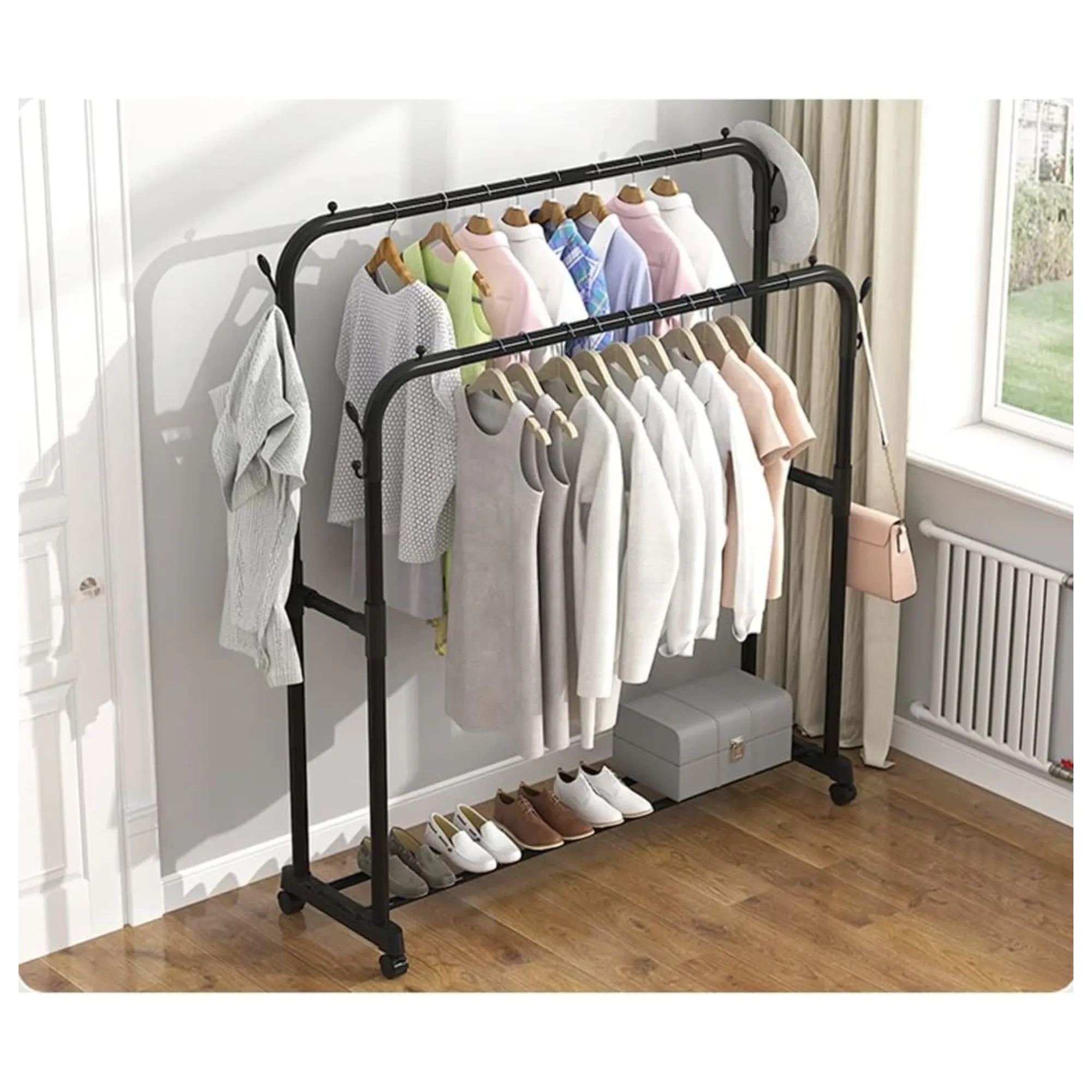 Multi-Functional Rack With Double Rods For Hanging Clothes And Hats Rk-39