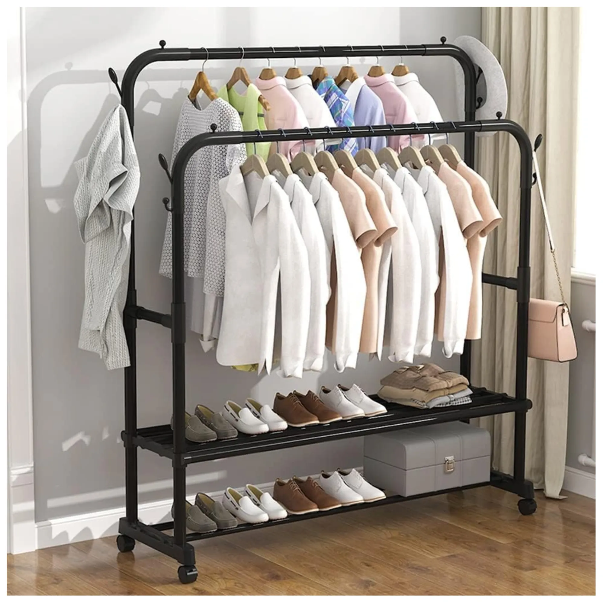 Multi-Functional Rack With Double Rods For Hanging Clothes And Hats Rk-39