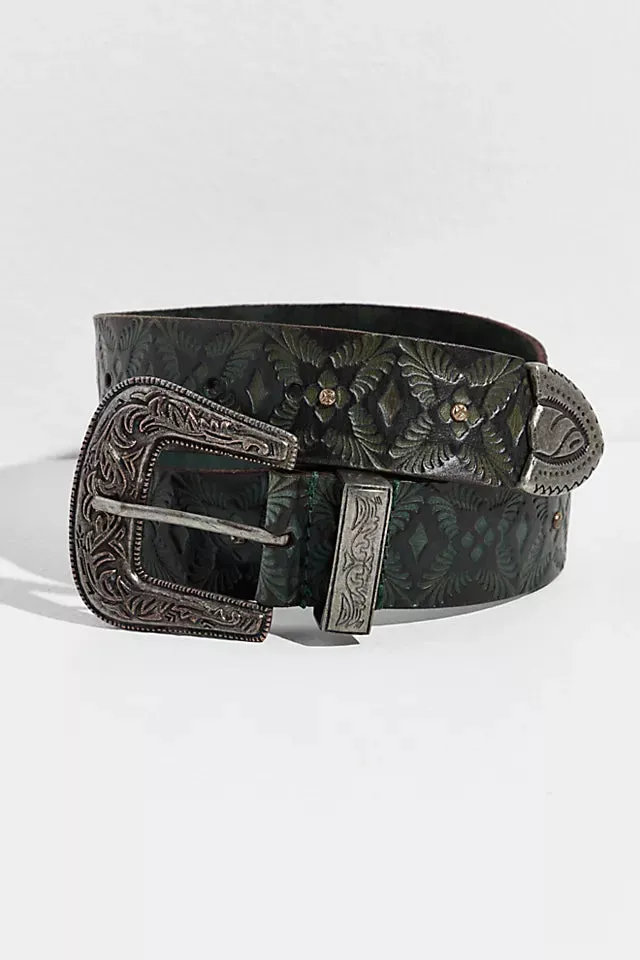 Outlaw Embossed Leather Belt- Fiji Jade