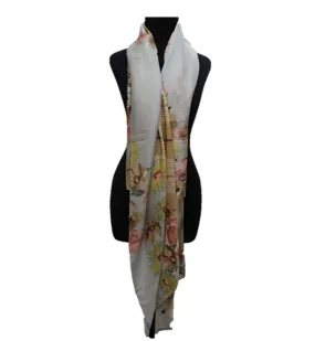 Oversized Floral Printed Scarf -Beige