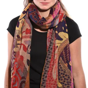 Red Floral Dreams Scarf - Merino Wool