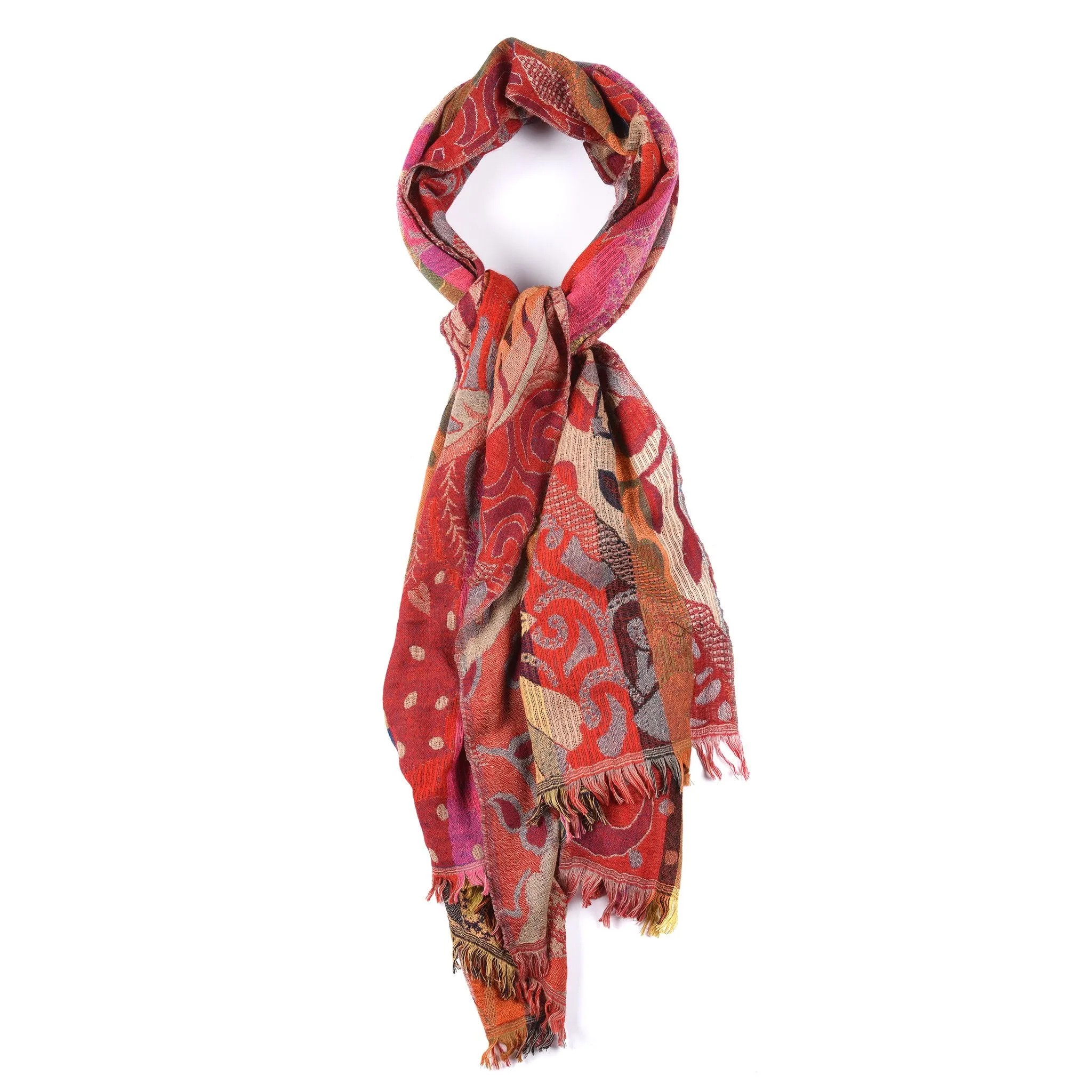 Red Floral Dreams Scarf - Merino Wool