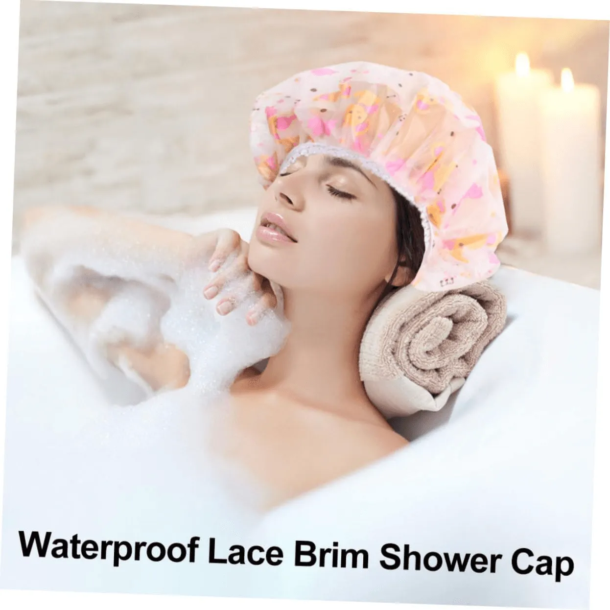 Reusable Waterproof Lace Brim Shower Cap - 1 Pcs