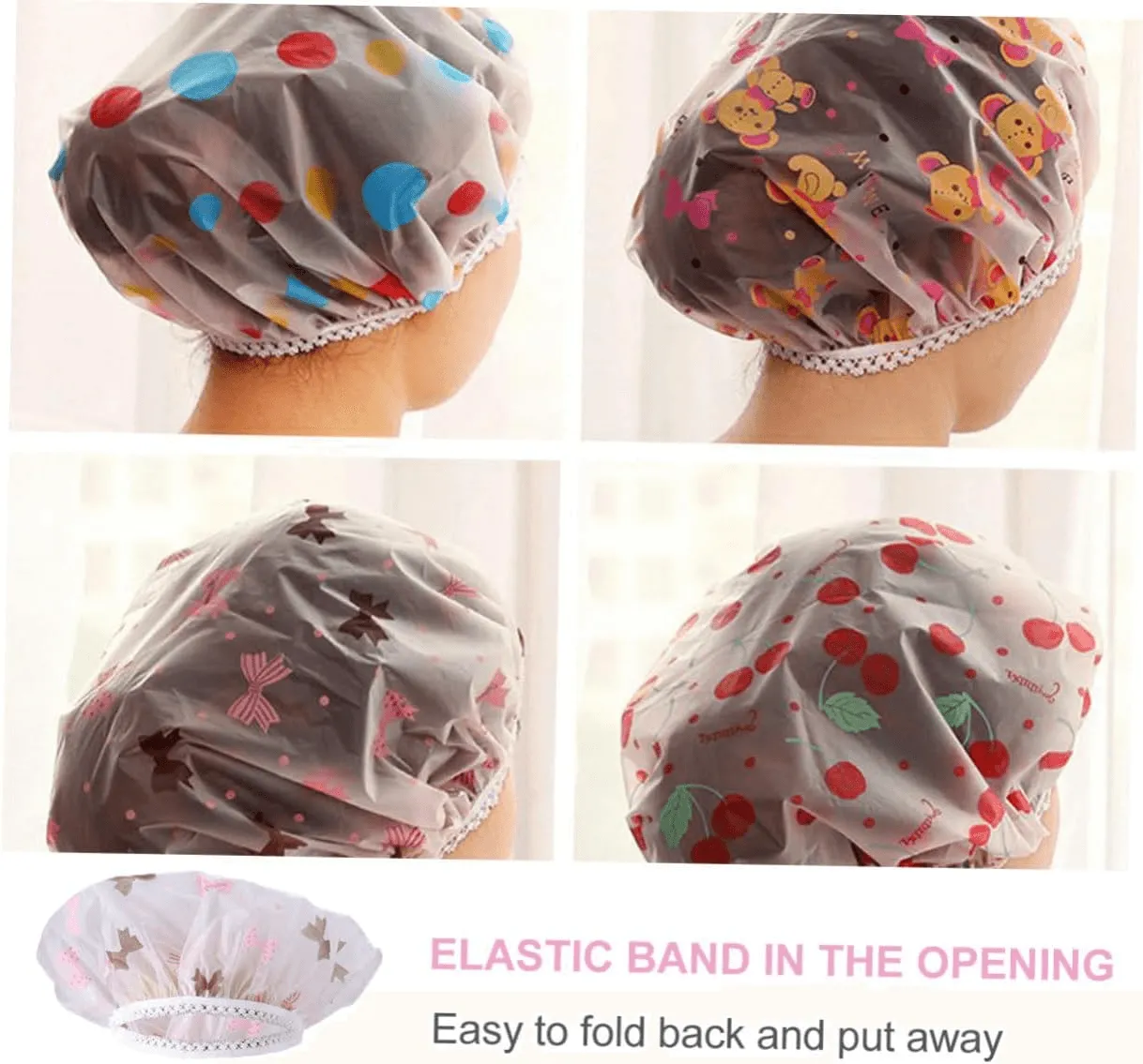 Reusable Waterproof Lace Brim Shower Cap - 1 Pcs