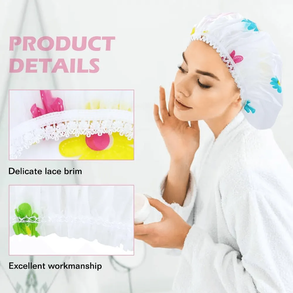 Reusable Waterproof Lace Brim Shower Cap - 1 Pcs