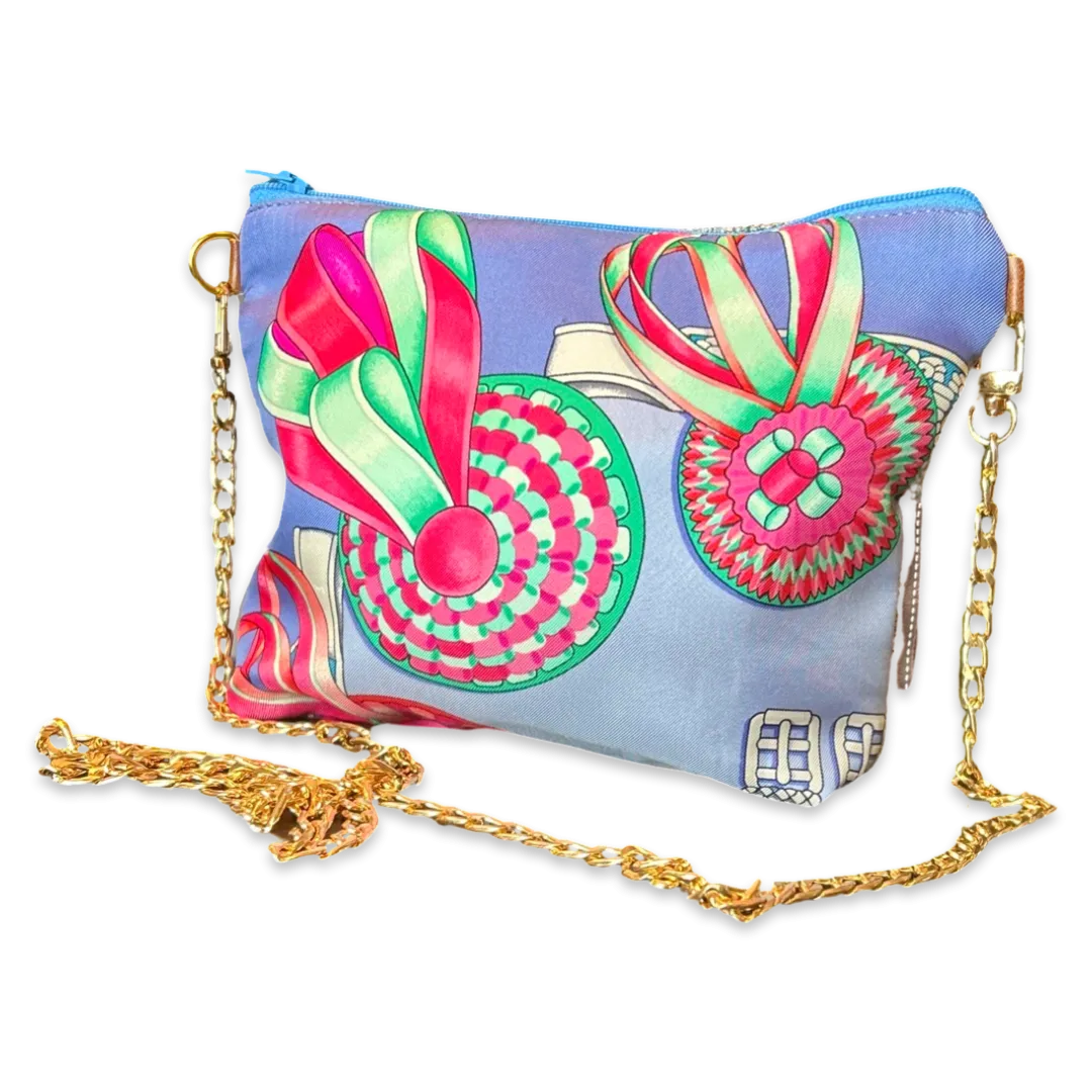 Rubans du Cheval Blue Vintage Silk Scarf Crossbody Bag