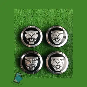 Set of 4 black Jaguar alloy wheel centre caps 59mm